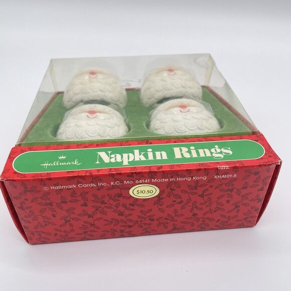 Set of 4 VTG Hallmark Santa Head Napkin Holder Rings Christmas Holiday Hong Kong - Picture 2 of 3